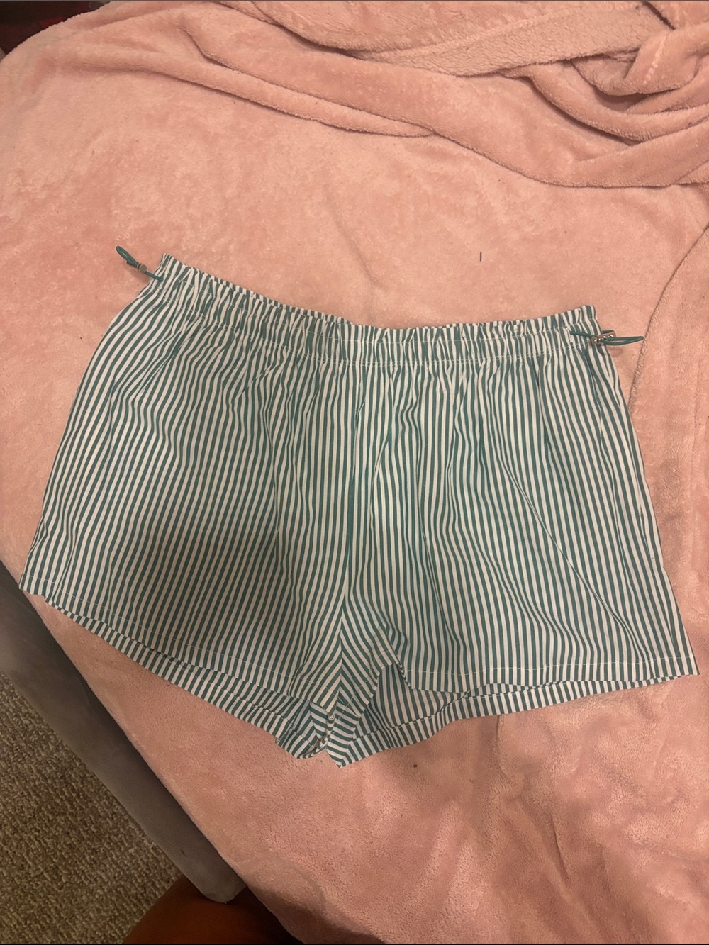No Boundaries Green and White Striped Drawstring Women's Shorts